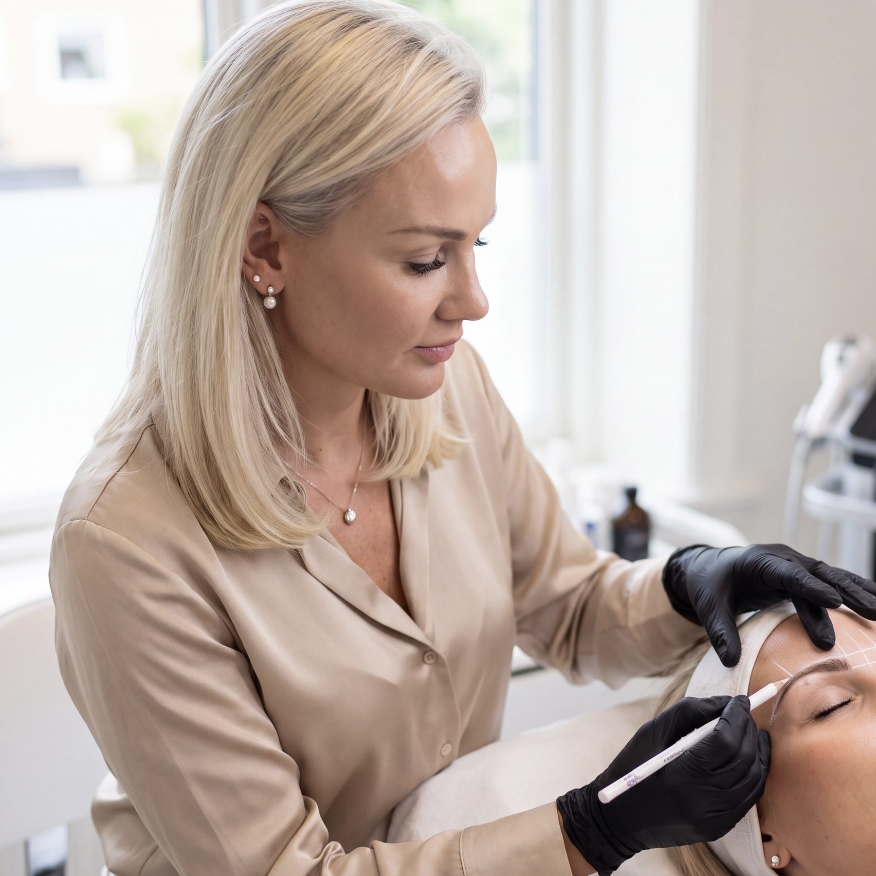 Inna Milovatski beim Vorzeichnen der Augenbrauen im BELLADONNA Beauty Atelier